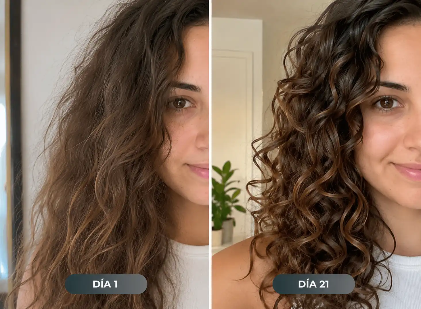 Cabello antes y después: menos encrespamiento y rizo definido